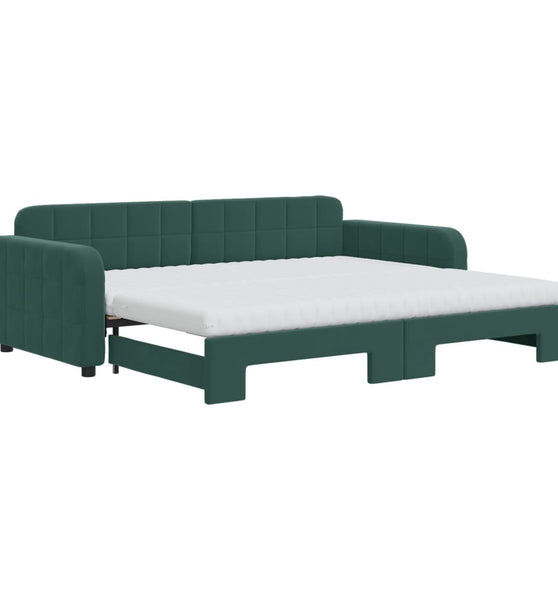 Tagesbett Ausziehbar mit Matratzen Dunkelgrün 90x200 cm Samt