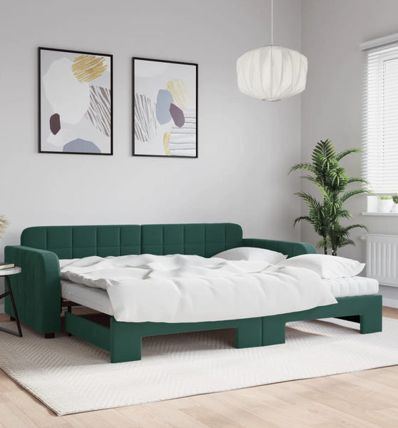 Tagesbett Ausziehbar mit Matratzen Dunkelgrün 90x200 cm Samt