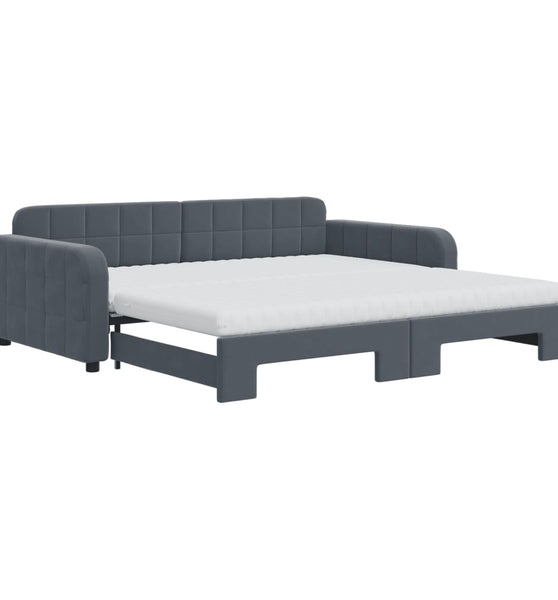 Tagesbett Ausziehbar mit Matratzen Dunkelgrau 100x200 cm Samt