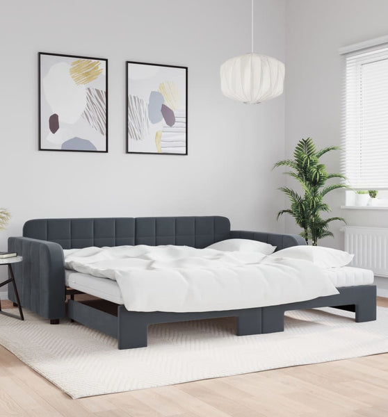 Tagesbett Ausziehbar mit Matratzen Dunkelgrau 100x200 cm Samt
