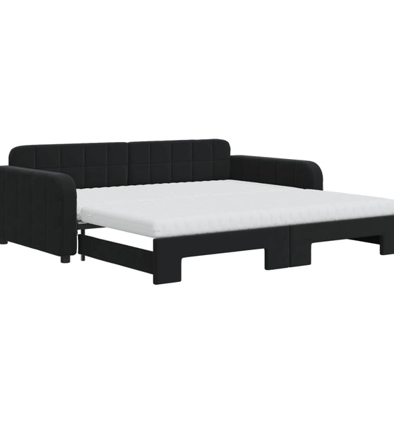 Tagesbett Ausziehbar mit Matratzen Schwarz 100x200 cm Samt
