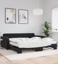 Tagesbett Ausziehbar mit Matratzen Schwarz 100x200 cm Samt