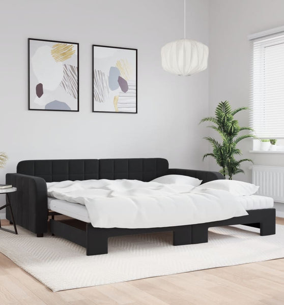 Tagesbett Ausziehbar mit Matratzen Schwarz 100x200 cm Samt