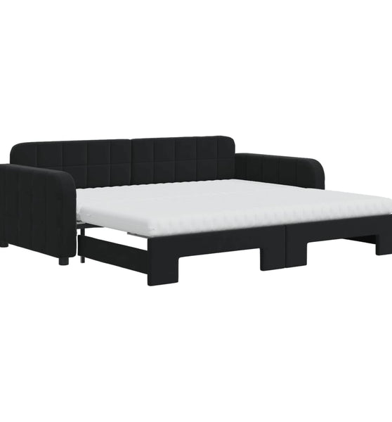 Tagesbett Ausziehbar mit Matratzen Schwarz 90x190 cm Samt