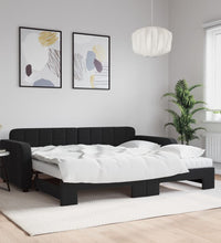 Tagesbett Ausziehbar mit Matratzen Schwarz 90x190 cm Samt