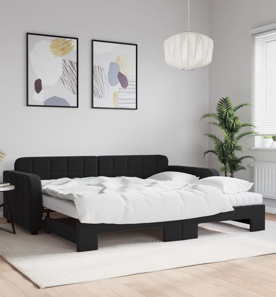 Tagesbett Ausziehbar mit Matratzen Schwarz 90x190 cm Samt