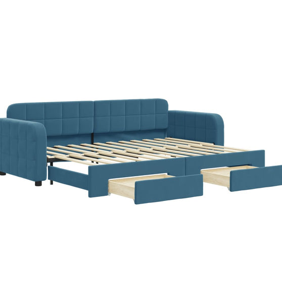 Tagesbett Ausziehbar mit Schubladen Blau 80x200 cm Samt
