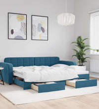 Tagesbett Ausziehbar mit Schubladen Blau 80x200 cm Samt