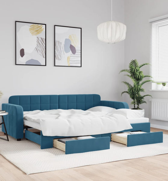 Tagesbett Ausziehbar mit Schubladen Blau 80x200 cm Samt