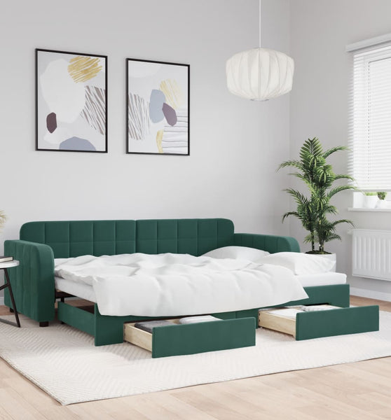 Tagesbett Ausziehbar mit Schubladen Dunkelgrün 80x200 cm Samt