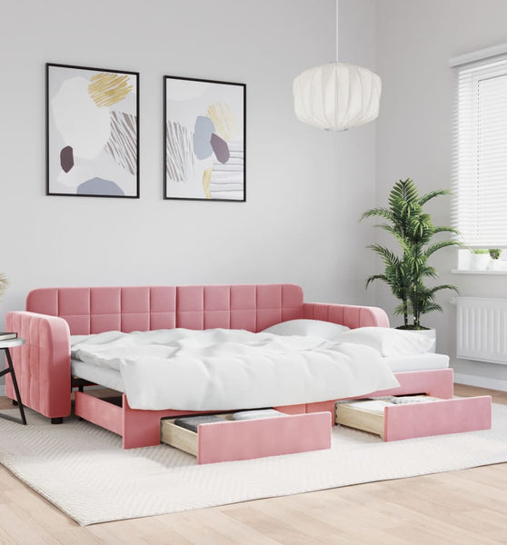 Tagesbett Ausziehbar mit Schubladen Rosa 80x200 cm Samt
