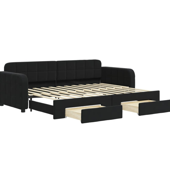 Tagesbett Ausziehbar mit Schubladen Schwarz 80x200 cm Samt