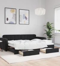 Tagesbett Ausziehbar mit Schubladen Schwarz 80x200 cm Samt