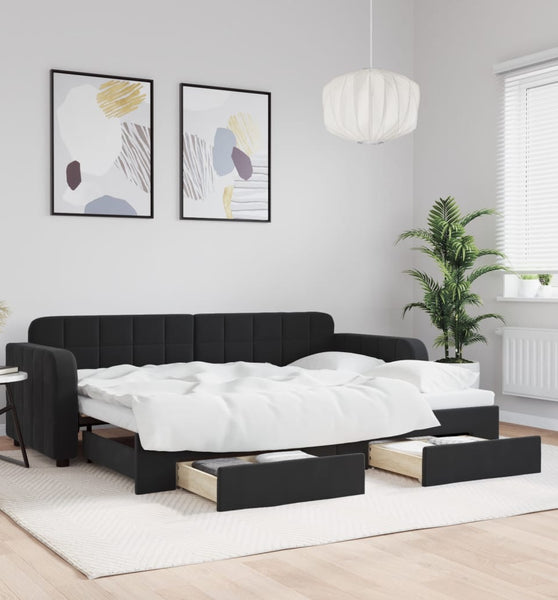 Tagesbett Ausziehbar mit Schubladen Schwarz 80x200 cm Samt