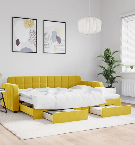 Tagesbett Ausziehbar mit Schubladen Gelb 80x200 cm Samt