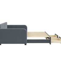 Tagesbett Ausziehbar mit Schubladen Dunkelgrau 90x200 cm Samt