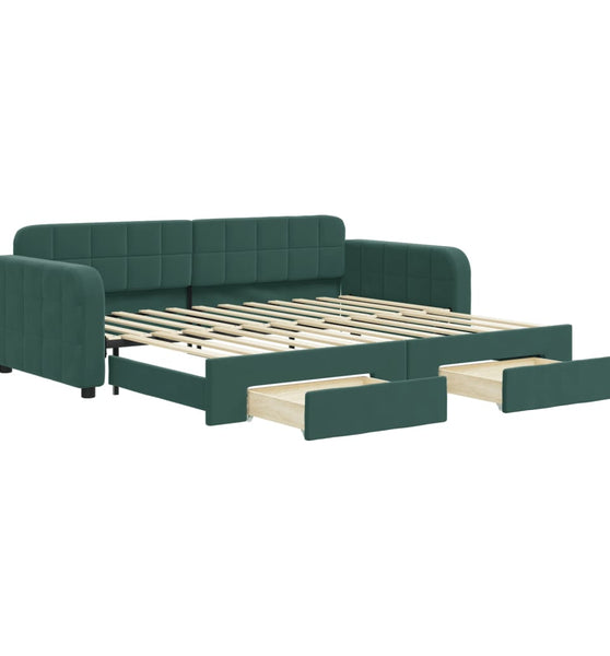 Tagesbett Ausziehbar mit Schubladen Dunkelgrün 90x200 cm Samt
