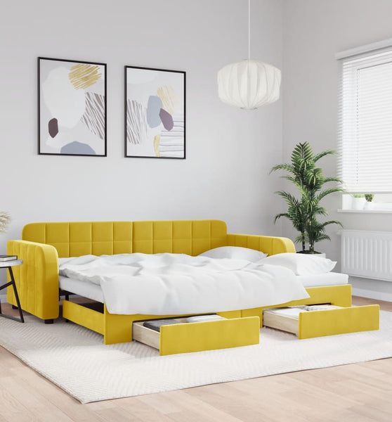 Tagesbett Ausziehbar mit Schubladen Gelb 90x200 cm Samt