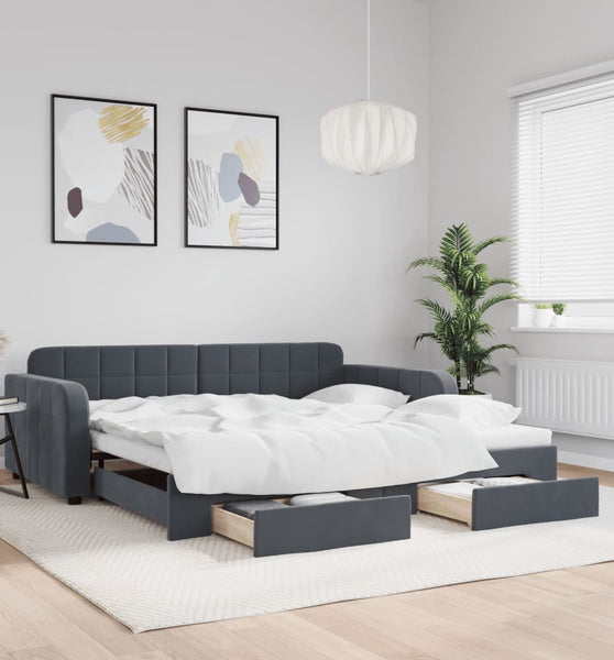 Tagesbett Ausziehbar mit Schubladen Dunkelgrau 100x200 cm Samt
