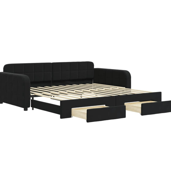 Tagesbett Ausziehbar mit Schubladen Schwarz 100x200 cm Samt