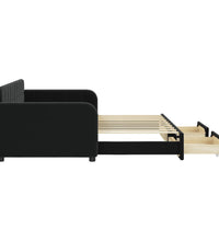 Tagesbett Ausziehbar mit Schubladen Schwarz 90x190 cm Samt