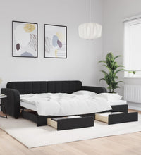 Tagesbett Ausziehbar mit Schubladen Schwarz 90x190 cm Samt