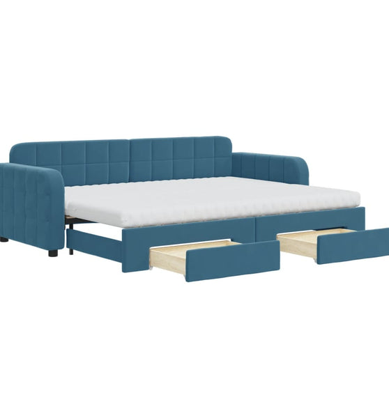 Tagesbett Ausziehbar mit Schubladen Blau 80x200 cm Samt