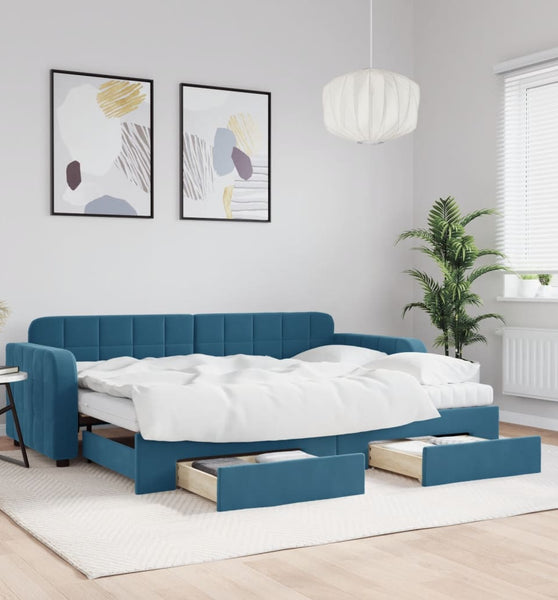 Tagesbett Ausziehbar mit Schubladen Blau 80x200 cm Samt