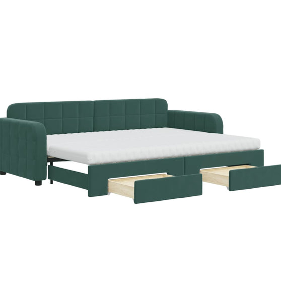 Tagesbett Ausziehbar mit Schubladen Dunkelgrün 80x200 cm Samt