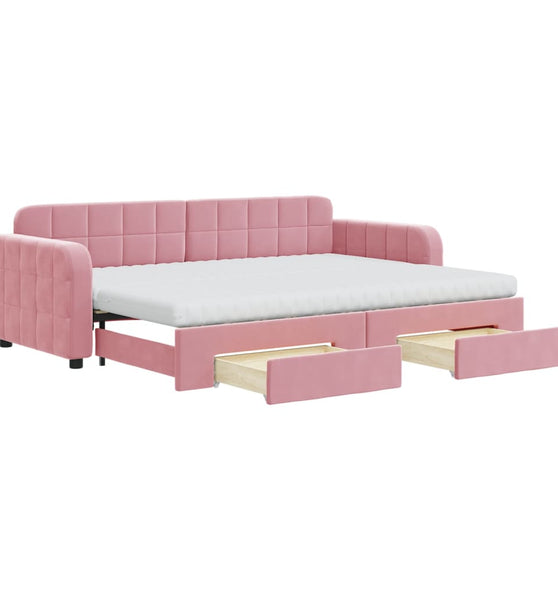 Tagesbett Ausziehbar mit Schubladen Rosa 80x200 cm Samt