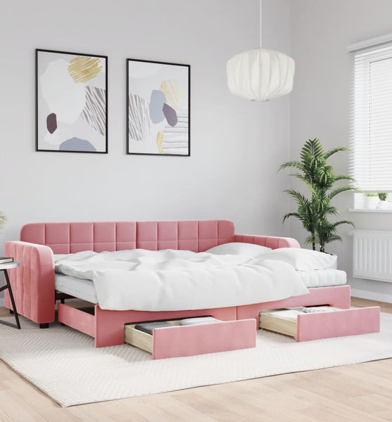 Tagesbett Ausziehbar mit Schubladen Rosa 80x200 cm Samt