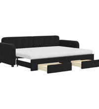 Tagesbett Ausziehbar mit Schubladen Schwarz 80x200 cm Samt