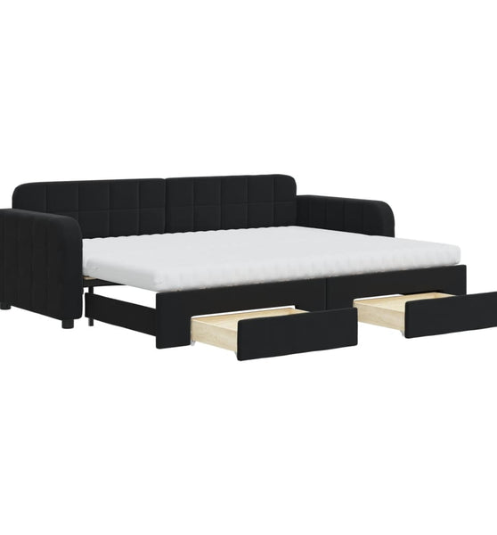 Tagesbett Ausziehbar mit Schubladen Schwarz 80x200 cm Samt