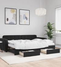 Tagesbett Ausziehbar mit Schubladen Schwarz 80x200 cm Samt