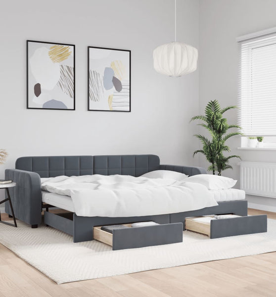 Tagesbett Ausziehbar mit Schubladen Dunkelgrau 90x200 cm Samt
