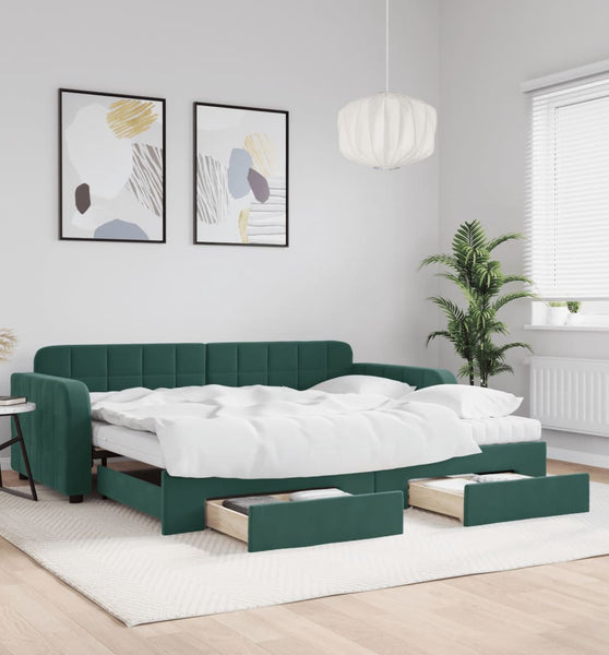 Tagesbett Ausziehbar mit Schubladen Dunkelgrün 90x200 cm Samt