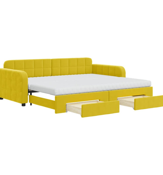 Tagesbett Ausziehbar mit Schubladen Gelb 90x200 cm Samt