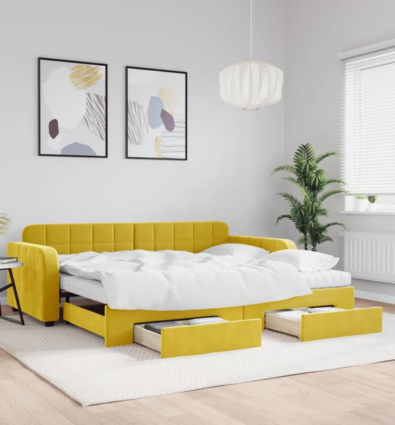 Tagesbett Ausziehbar mit Schubladen Gelb 90x200 cm Samt
