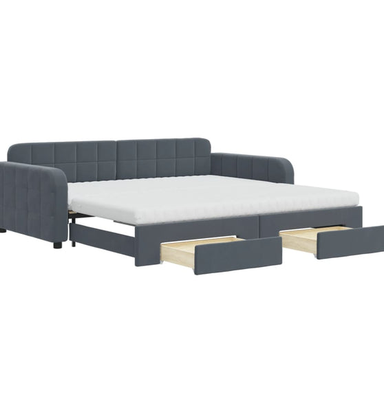 Tagesbett Ausziehbar mit Schubladen Dunkelgrau 100x200 cm Samt