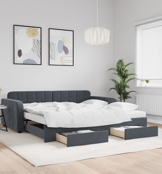 Tagesbett Ausziehbar mit Schubladen Dunkelgrau 100x200 cm Samt
