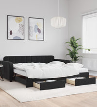 Tagesbett Ausziehbar mit Schubladen Schwarz 100x200 cm Samt
