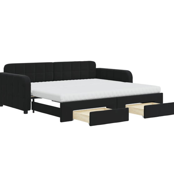 Tagesbett Ausziehbar mit Schubladen Schwarz 90x190 cm Samt