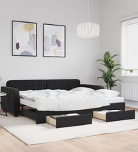 Tagesbett Ausziehbar mit Schubladen Schwarz 90x190 cm Samt