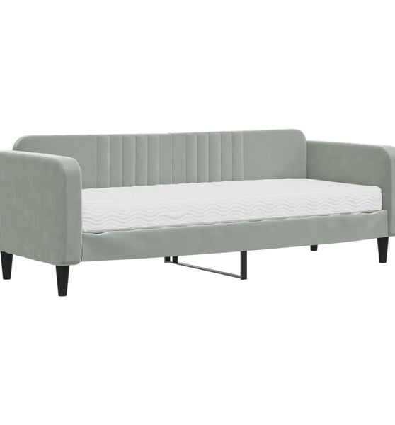 Tagesbett mit Matratze Hellgrau 80x200 cm Samt