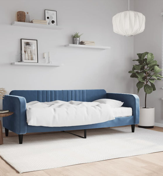Tagesbett mit Matratze Blau 90x200 cm Samt