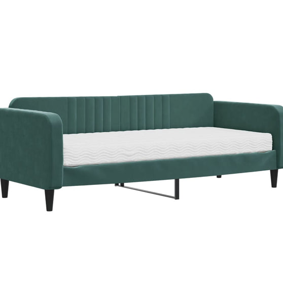 Tagesbett mit Matratze Dunkelgrün 90x200 cm Samt
