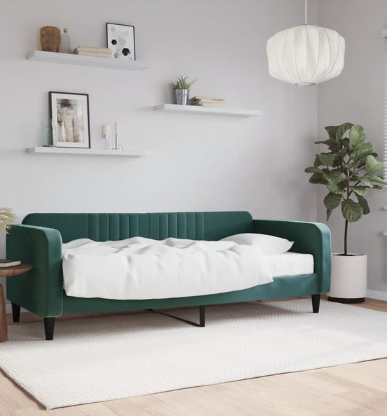Tagesbett mit Matratze Dunkelgrün 90x200 cm Samt