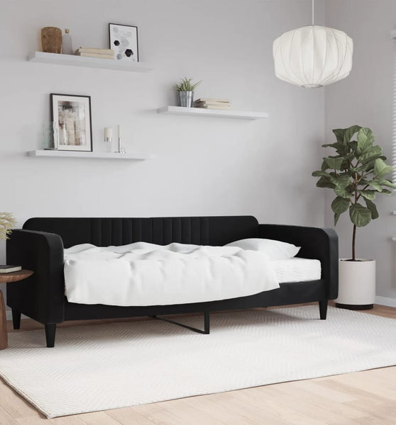 Tagesbett mit Matratze Schwarz 90x200 cm Samt