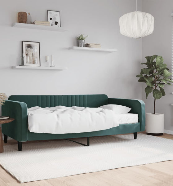 Tagesbett mit Matratze Dunkelgrün 100x200 cm Samt