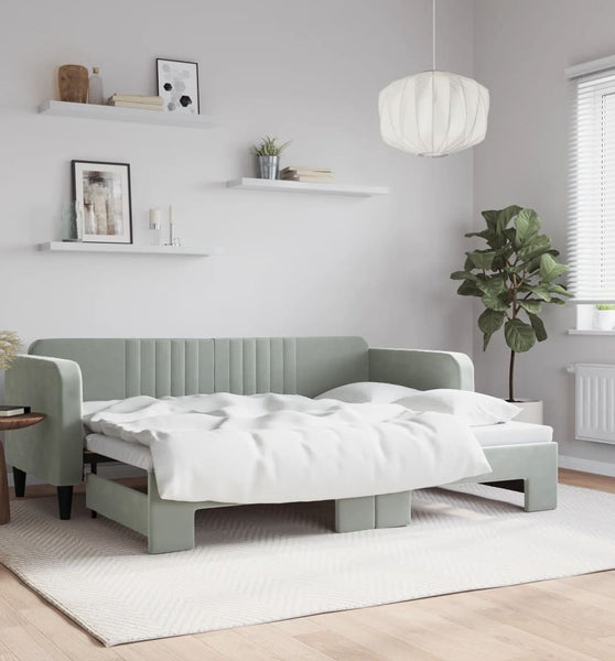 Tagesbett Ausziehbar Hellgrau 80x200 cm Samt